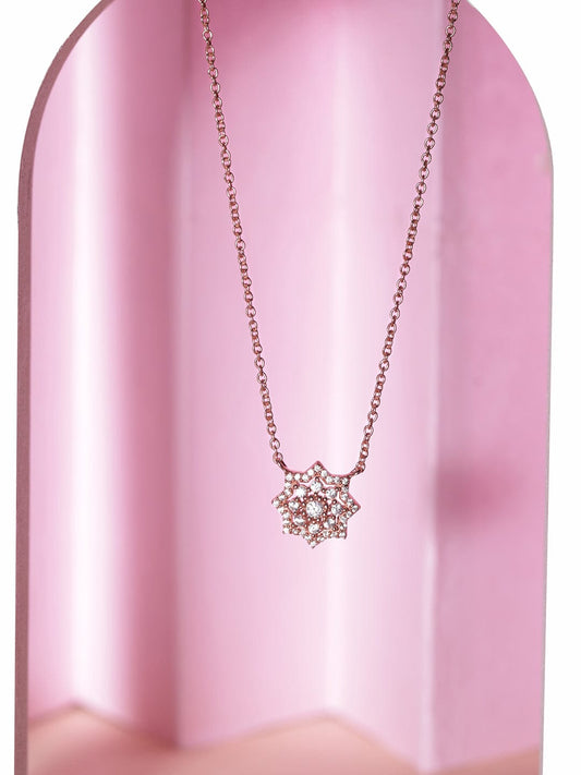 Rubans 925 Silver 18K Rose Gold Studded Flower Motif Pendant Minimal Necklace