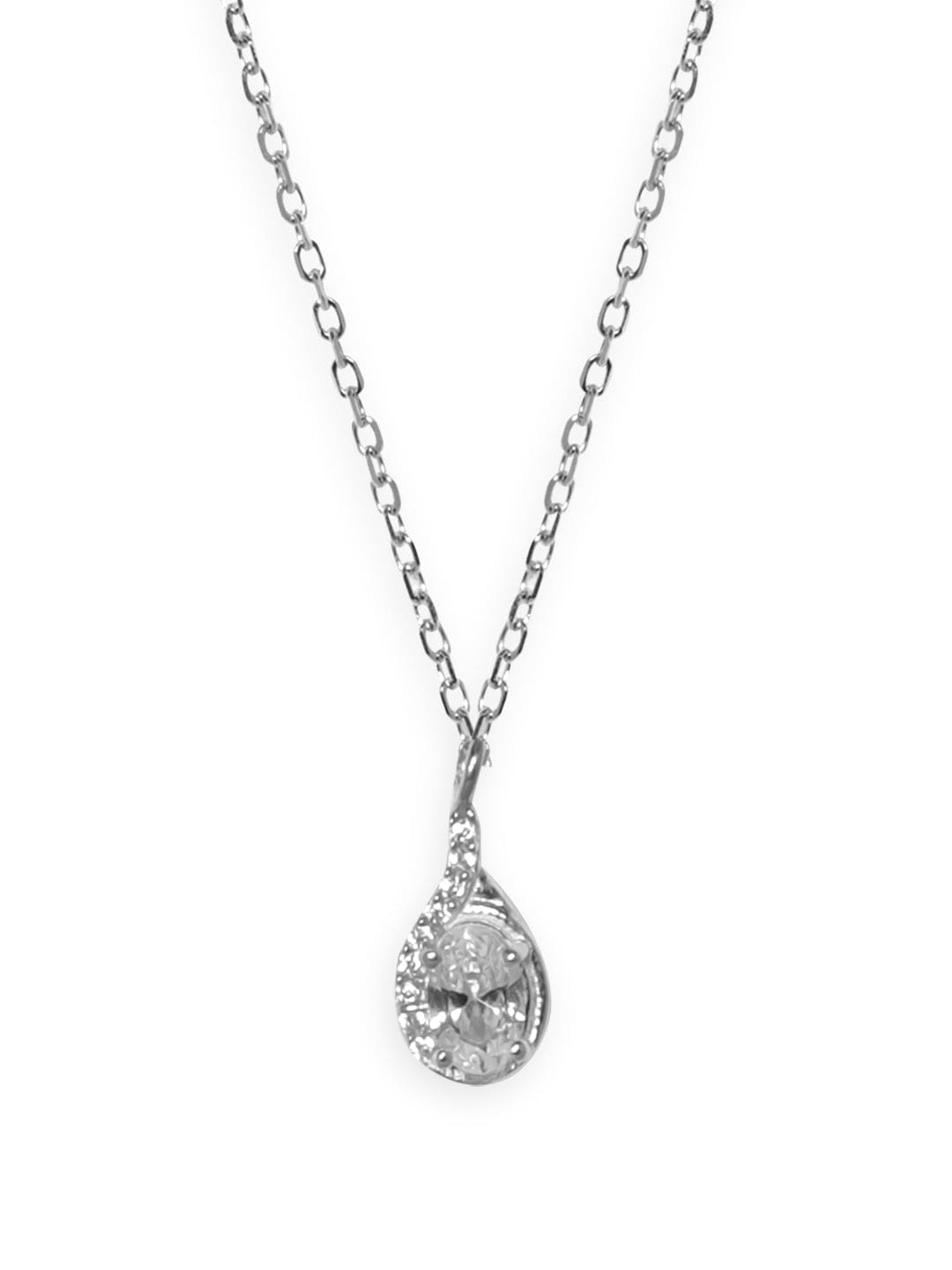 Rubans 925 Silver Rhodium plated zirconia studded pendant drop necklace.