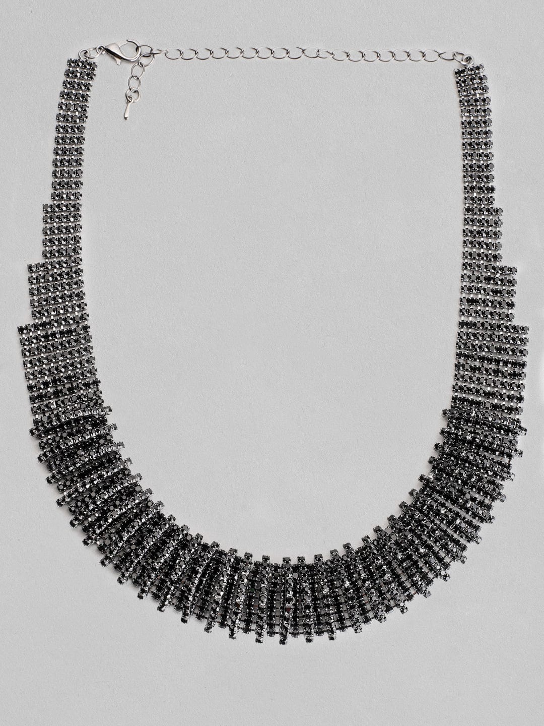 Rubans Rhodium Plated Black Oxidized Rhinestone Studded Statement Choker Necklace
