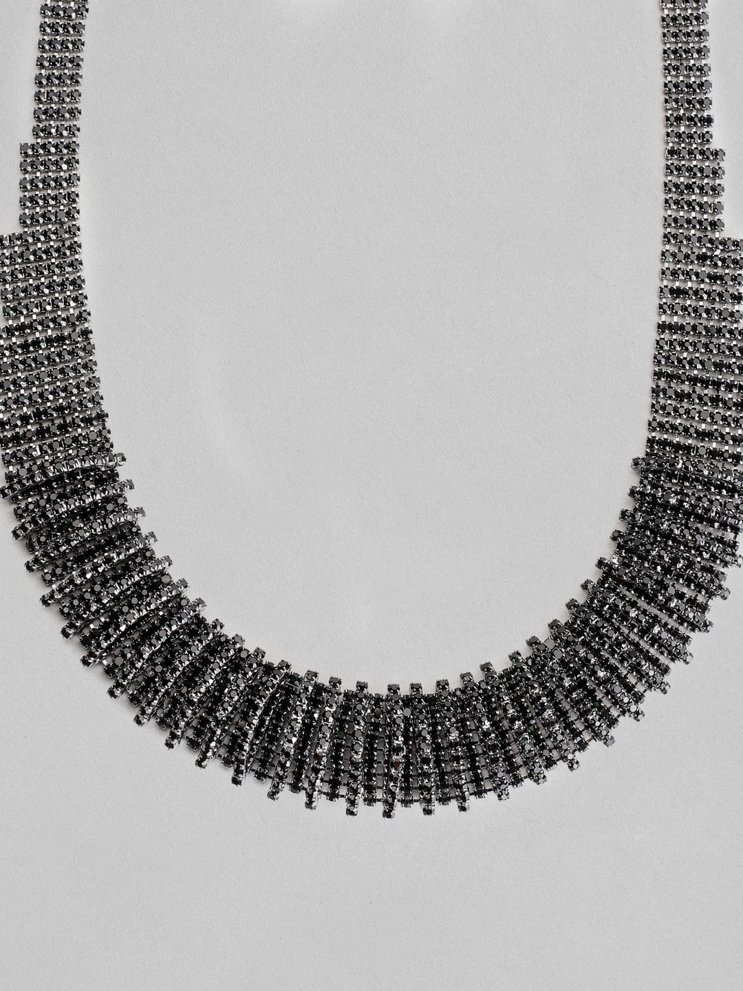 Rubans Rhodium Plated Black Oxidized Rhinestone Studded Statement Choker Necklace