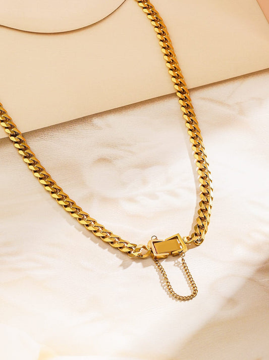 Rubans Bold 18K Gold-Plated Stainless Steel Tarnish-Free Waterproof Cuban Chain Necklace