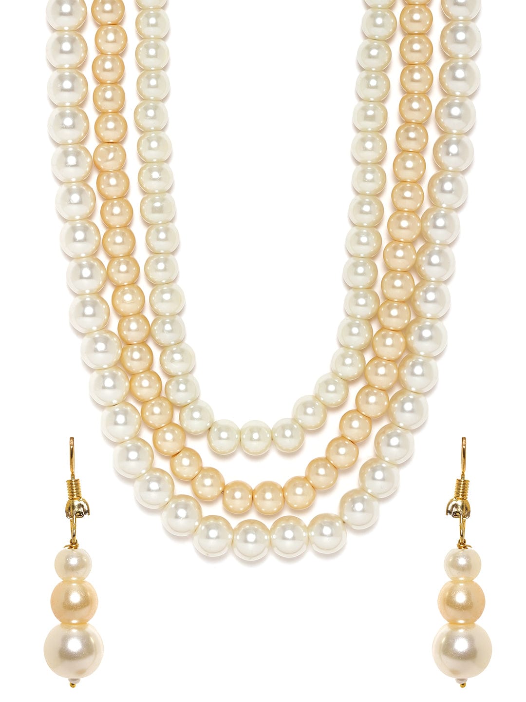 Rubans Cream Pearl beaded triple layer necklace Set