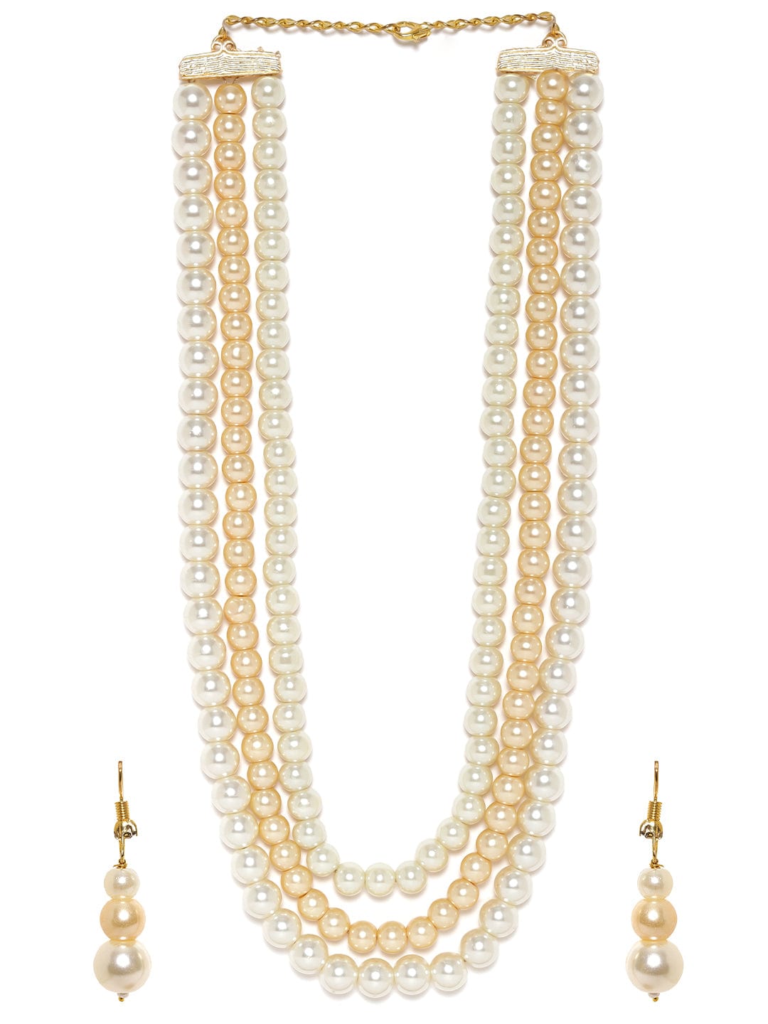 Rubans Cream Pearl beaded triple layer necklace Set