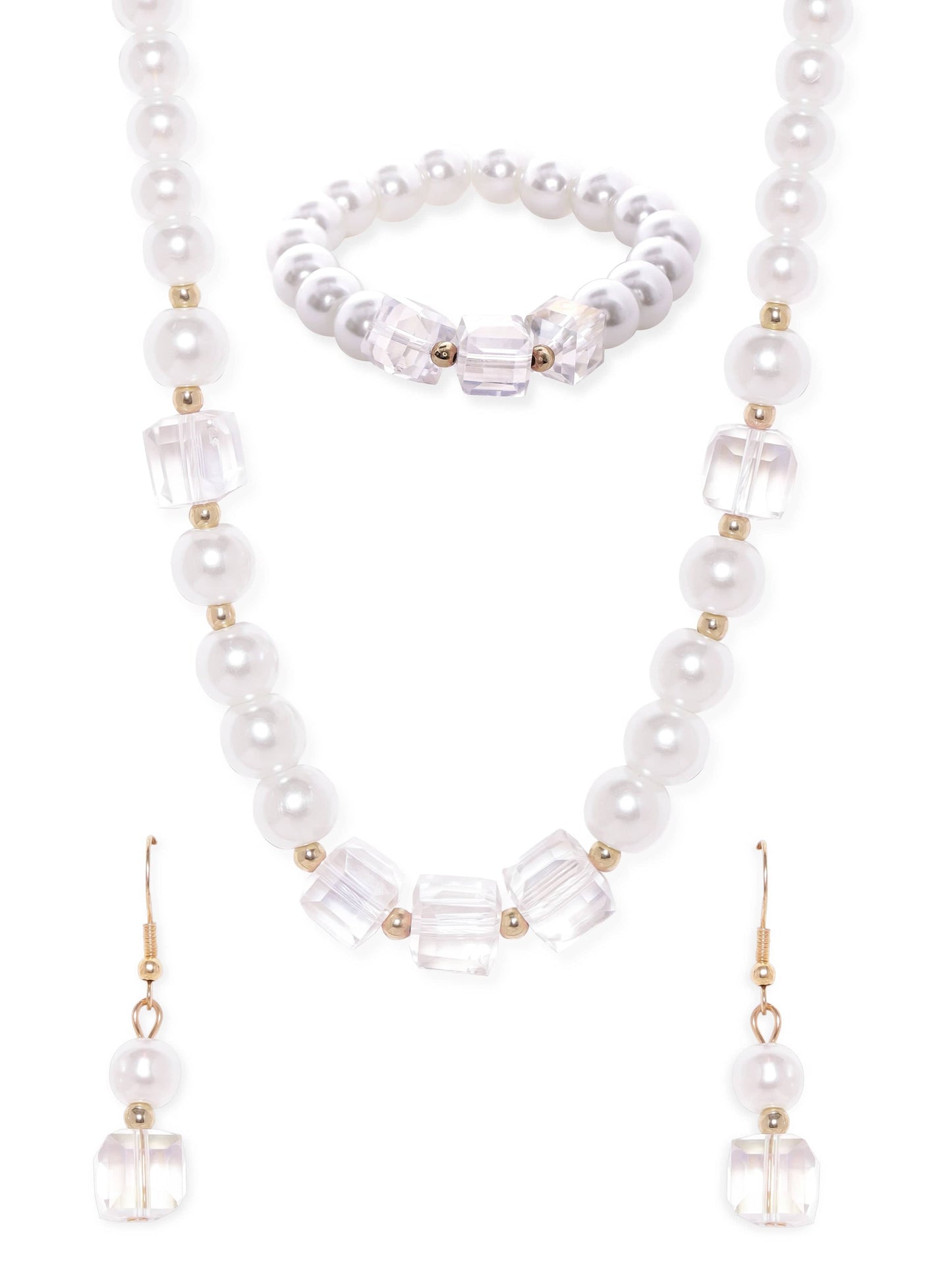 Rubans Cream Pearl & Crystal Beaded Classy Necklace Set