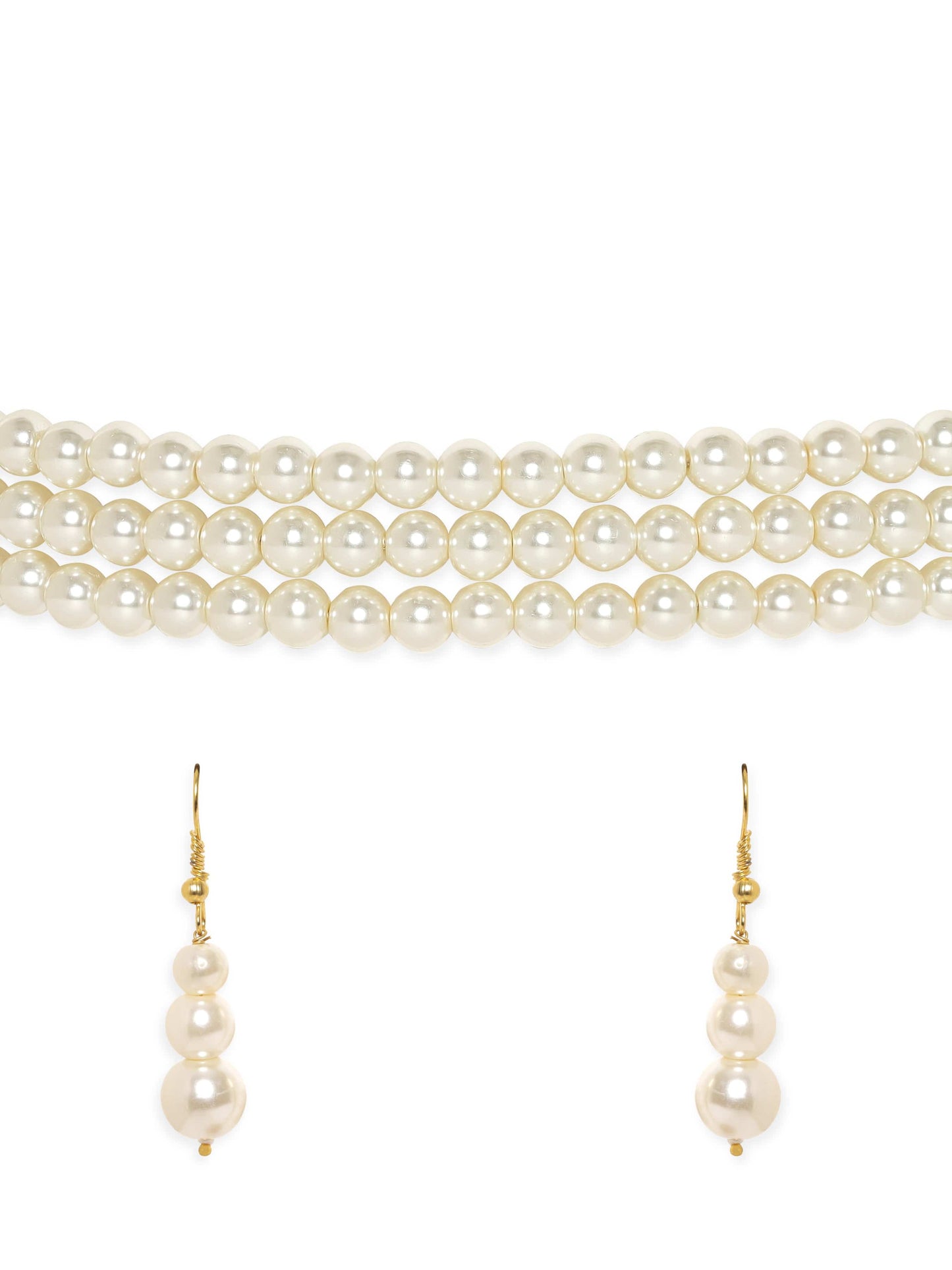 Rubans Cream Tri Layer Pearl Beaded Choker Necklace Set
