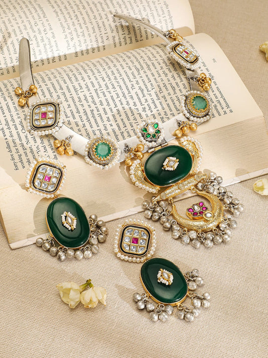 Rubans Dual Plated Kundan-Studded & Beaded Necklace and Earrings