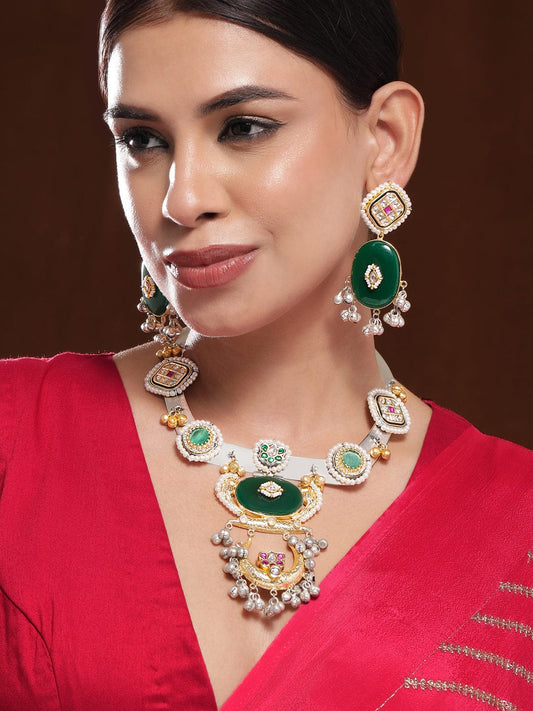 Rubans Dual Plated Kundan-Studded & Beaded Necklace and Earrings