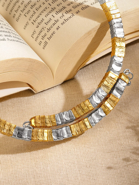 Rubans Dual-Toned Gold & Silver Plated Textured Link Statement Bold Choker Necklace for Women – Perfect for Party & Western Looks