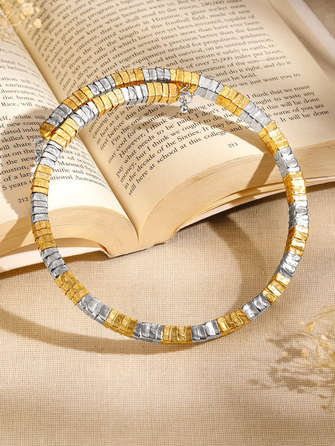 Rubans Dual-Toned Gold & Silver Plated Textured Link Statement Bold Choker Necklace for Women – Perfect for Party & Western Looks
