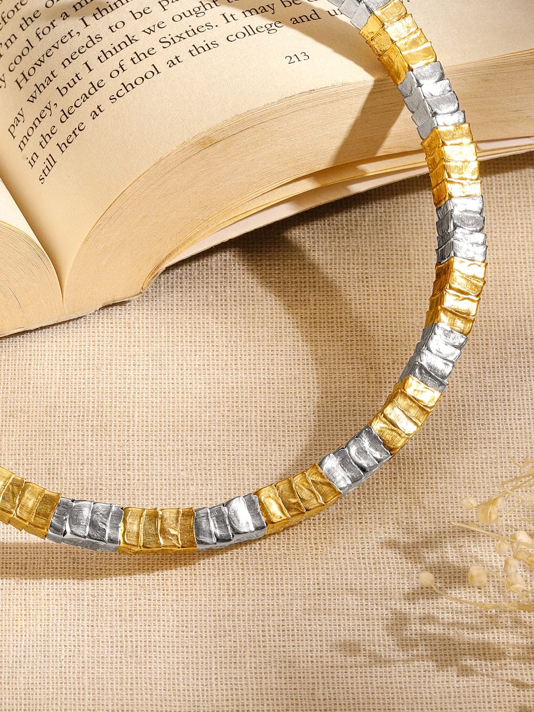 Rubans Dual-Toned Gold & Silver Plated Textured Link Statement Bold Choker Necklace for Women – Perfect for Party & Western Looks