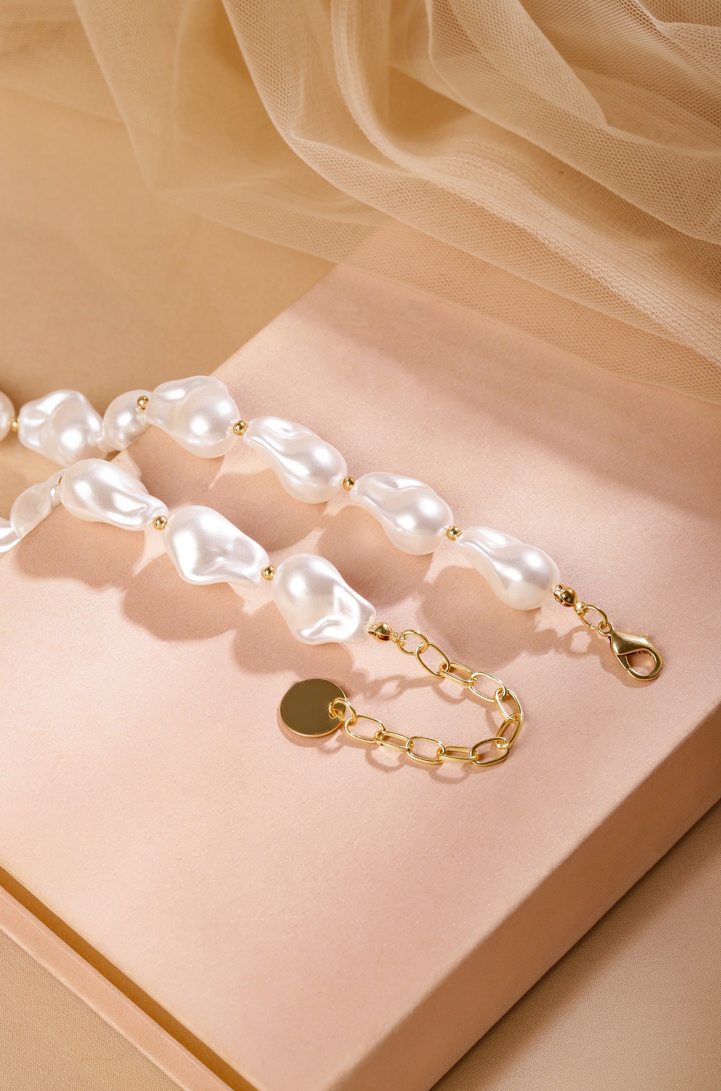 Rubans 18K Gold-Plated White Pearl Necklace with Heart Pendant - Premium Designer Jewelry