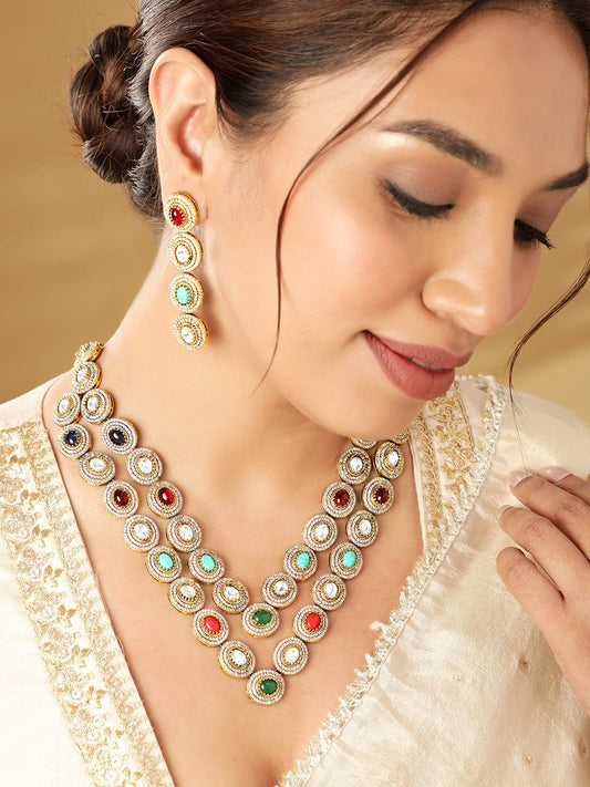 Rubans Ethereal Layers: Reverse AD & Kudan Stone Layered Necklace Set