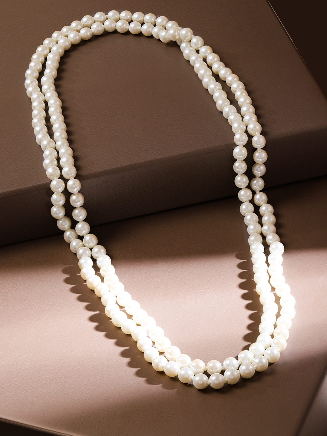 Rubans Glossy White Pearl Multi Layered Necklace Statement Jewelry