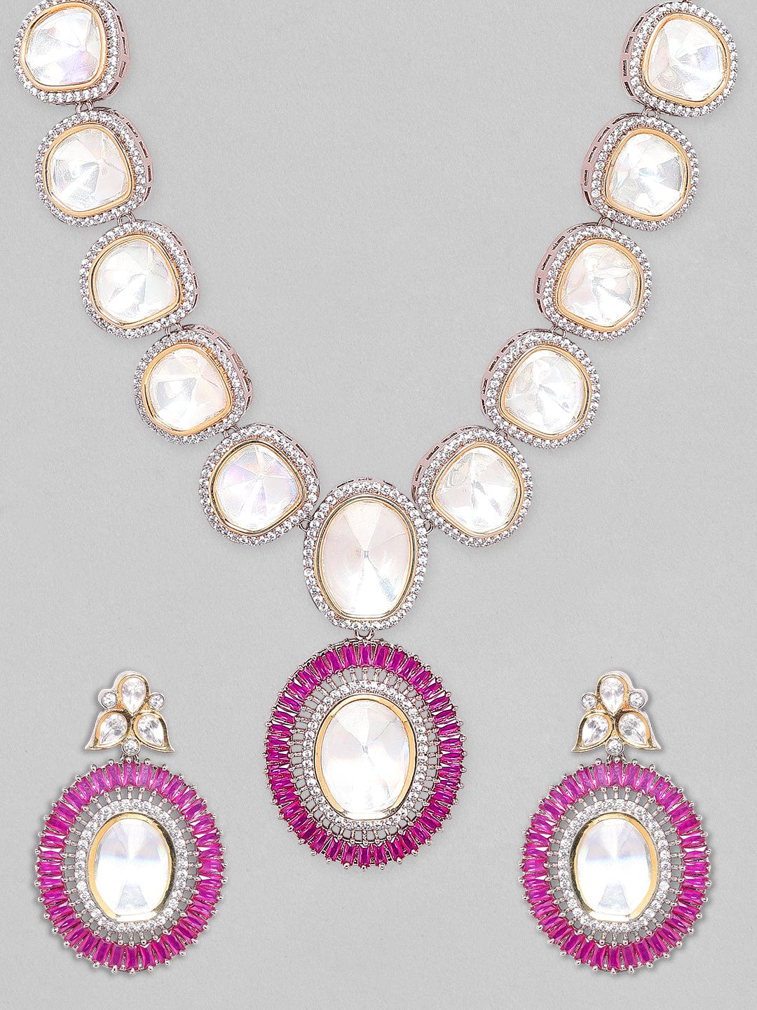 Rubans Gold Plated Contemporary Pink Polki Necklace Set