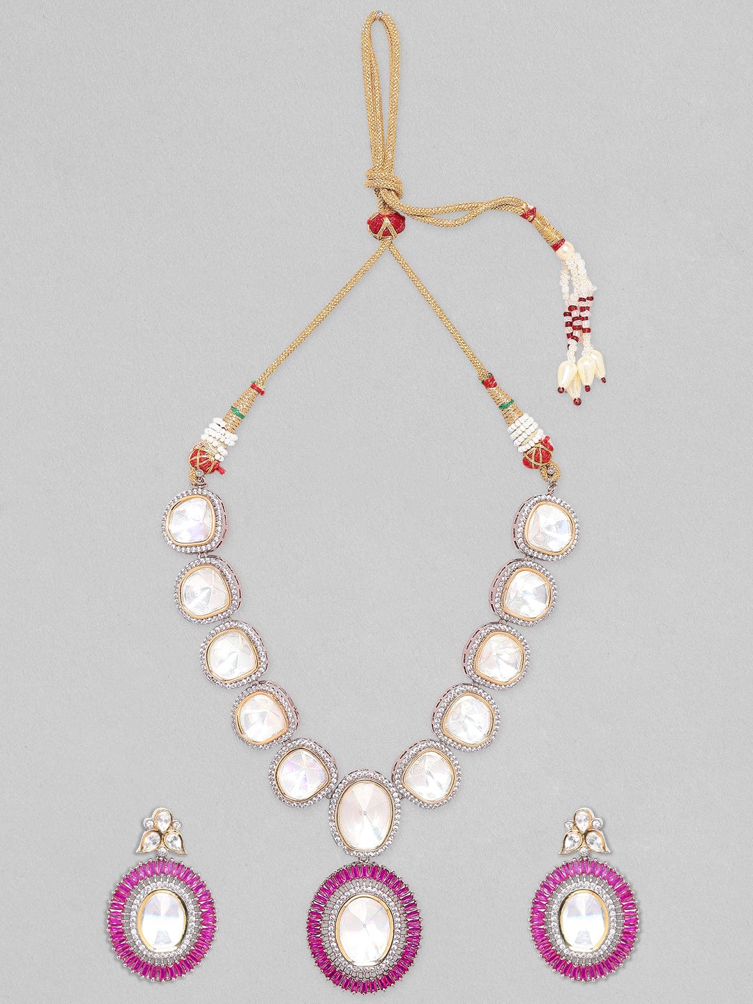 Rubans Gold Plated Contemporary Pink Polki Necklace Set