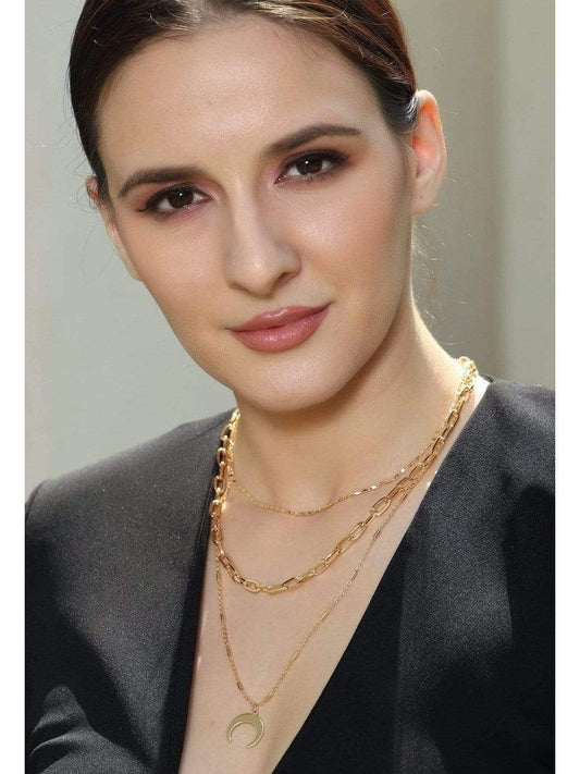 Rubans Gold Plated  Handcrafted Interlinked Multi Layer Chain Necklace