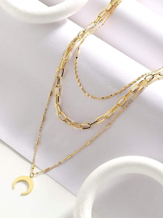 Rubans Gold Plated  Handcrafted Interlinked Multi Layer Chain Necklace