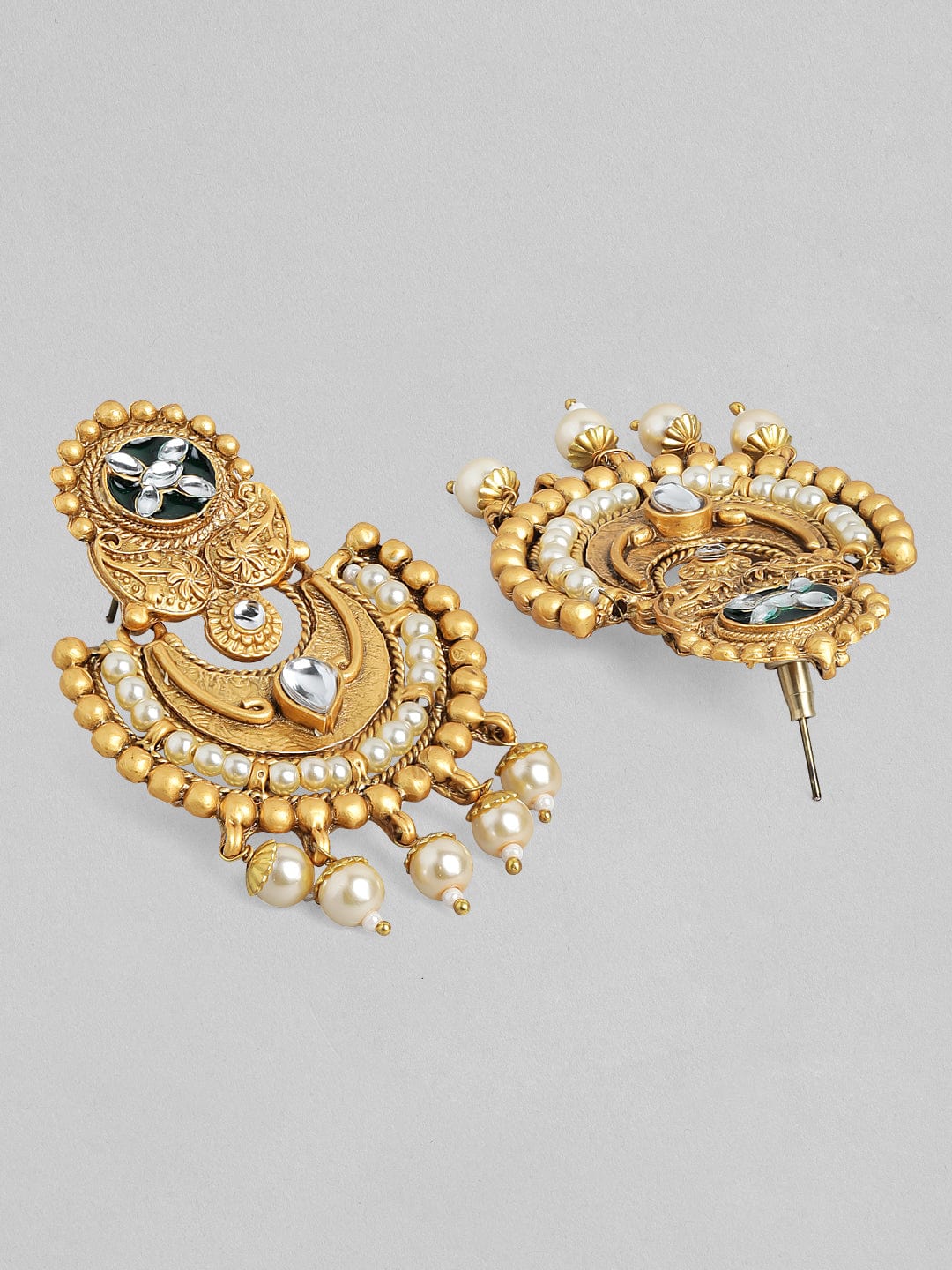 Rubans 22K Gold-Plated Pearl Beaded Multi-Strand Necklace Set with Kundan & Ruby Accents and Earrings