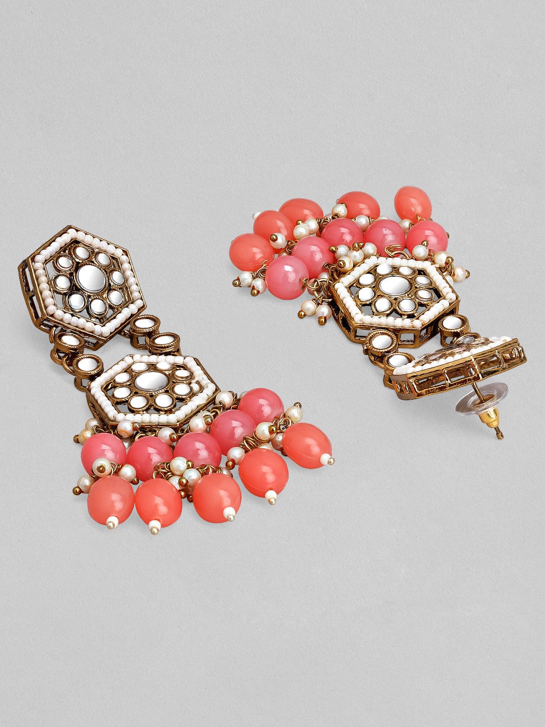 Rubans Gold Plated Handcrafted Mirror Pink Beaded Necklace Set