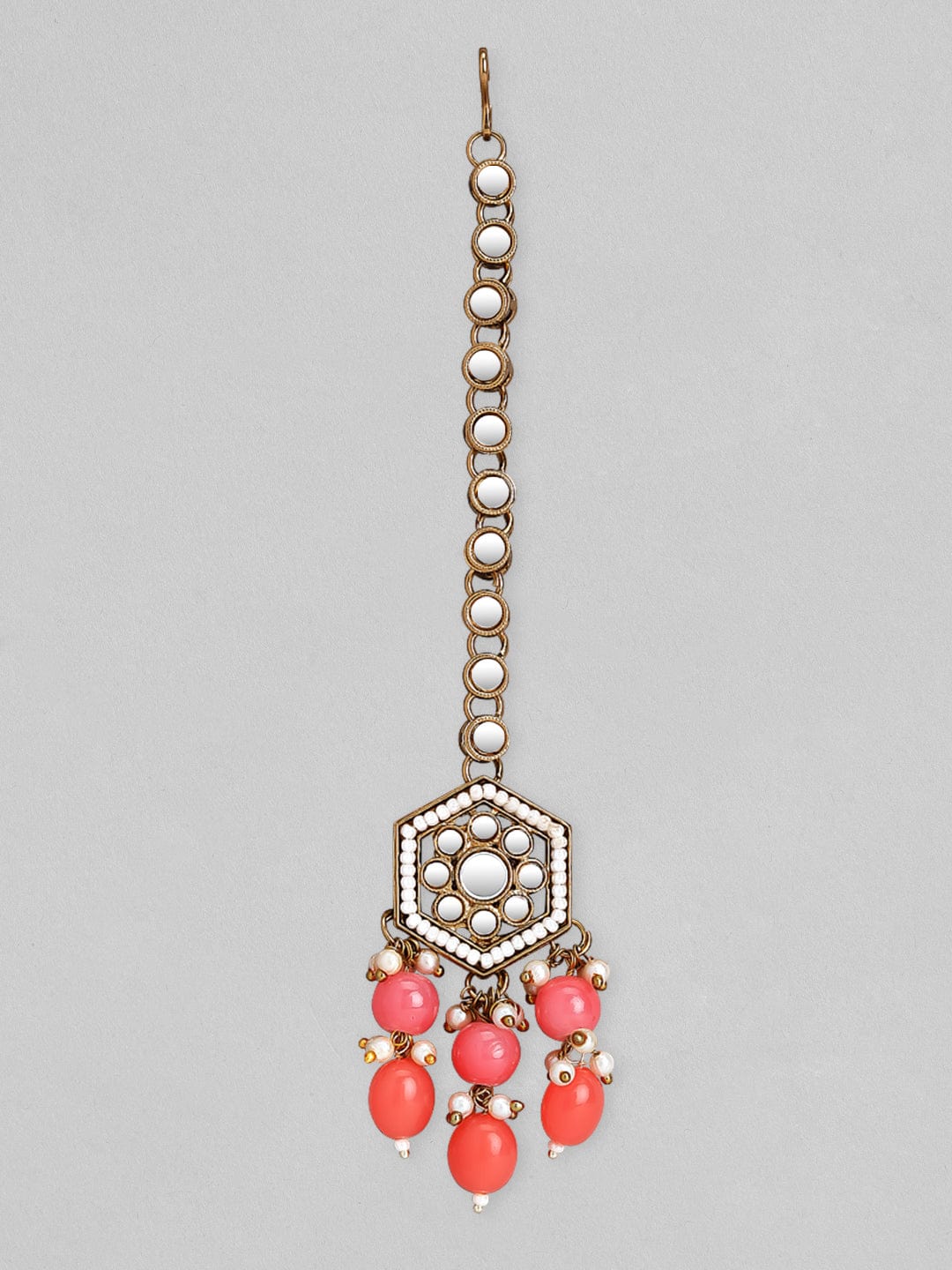 Rubans Gold Plated Handcrafted Mirror Pink Beaded Necklace Set
