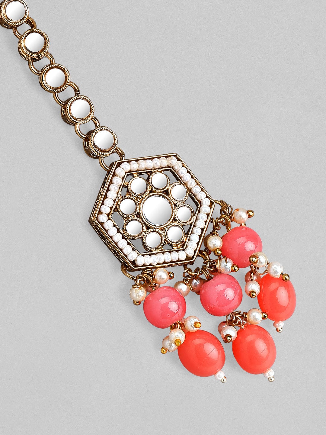 Rubans Gold Plated Handcrafted Mirror Pink Beaded Necklace Set