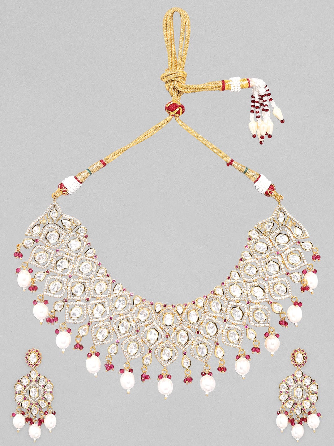 Rubans Gold Plated Polki Bridal Necklace Set