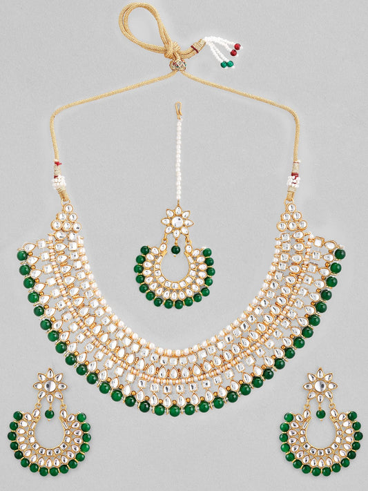 Rubans Gold-Toned Green Kundan Studded Necklace Set