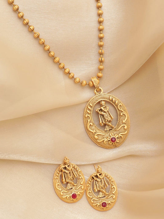 Rubans Gold toned Lord Krishna Idol Necklace Set