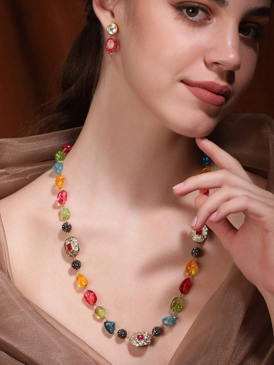Rubans Kaleidoscope Enchantment Multi-Color Beaded Kundan Necklace Set