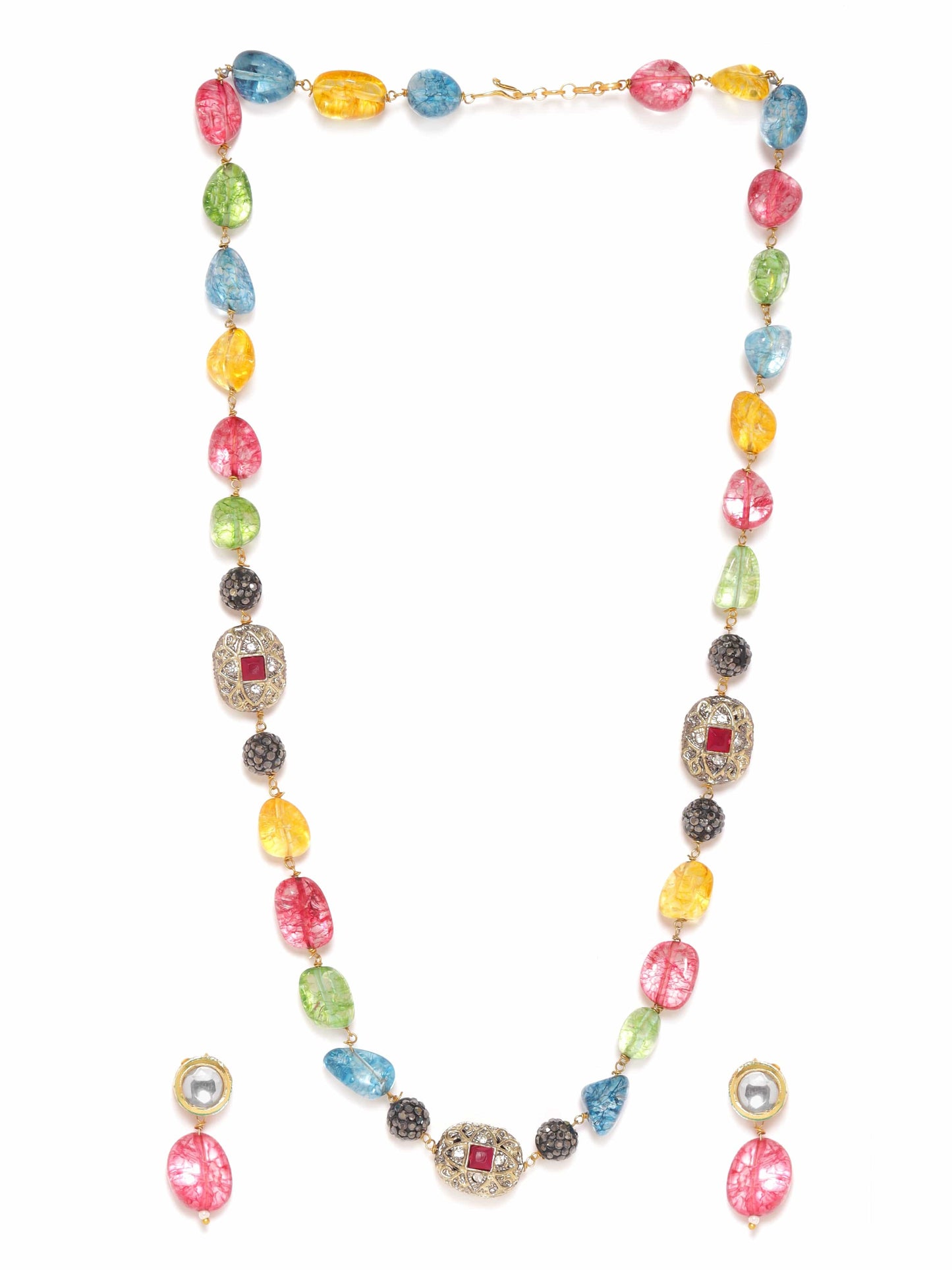 Rubans Kaleidoscope Enchantment Multi-Color Beaded Kundan Necklace Set