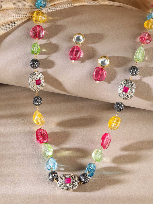Rubans Kaleidoscope Enchantment Multi-Color Beaded Kundan Necklace Set