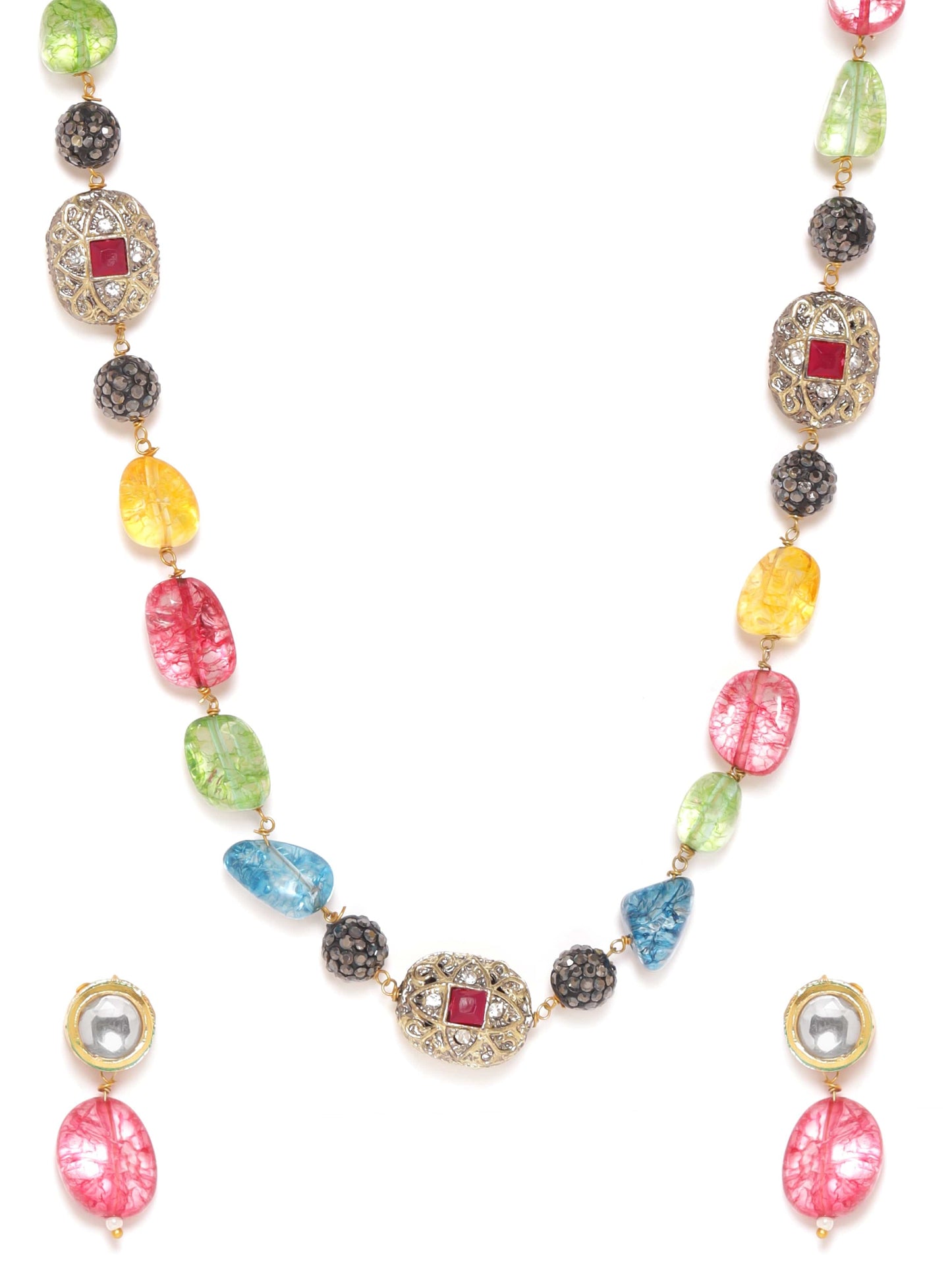 Rubans Kaleidoscope Enchantment Multi-Color Beaded Kundan Necklace Set