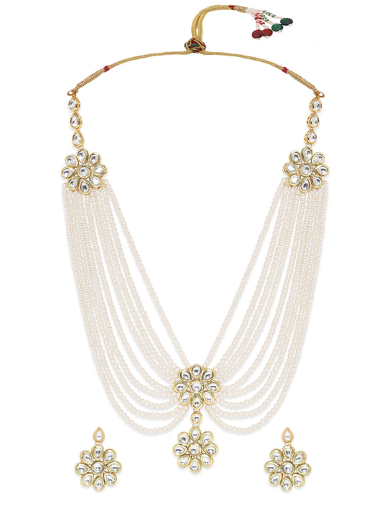 Rubans Luminous Elegance White Pearl Kundan Necklace Set