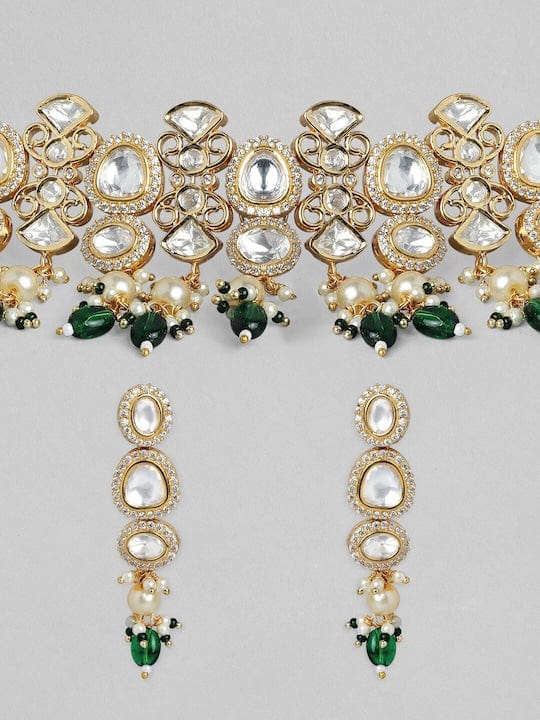 Rubans Luxury Gold Plated Handcrafted Kundan with Beads Necklace Set