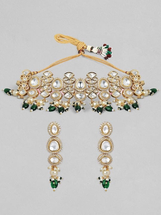 Rubans Luxury Gold Plated Handcrafted Kundan with Beads Necklace Set