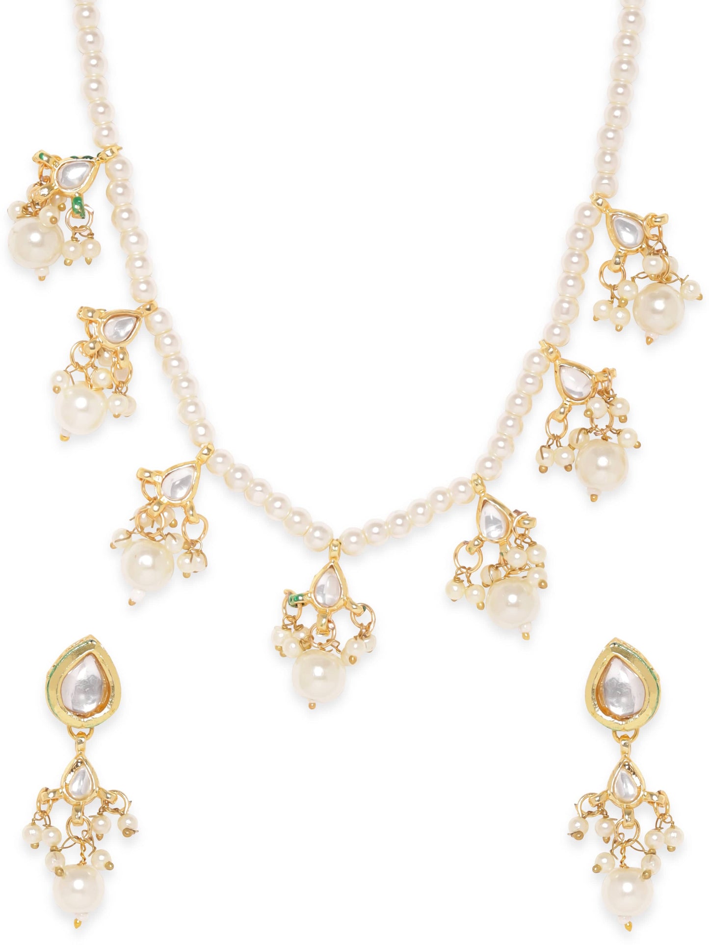 Rubans Majestic Fusion White Pearl with Kundan Necklace Set