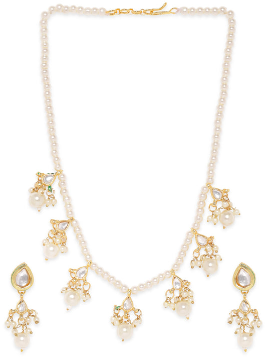 Rubans Majestic Fusion White Pearl with Kundan Necklace Set