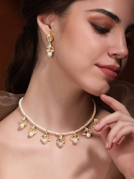 Rubans Majestic Fusion White Pearl with Kundan Necklace Set