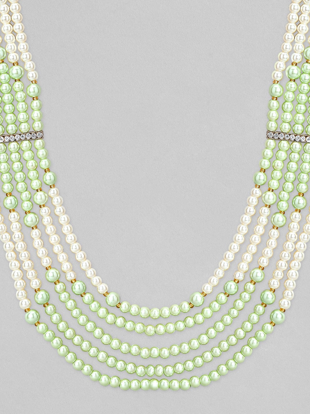 Rubans Mens Green & White Beaded Layered Necklace.