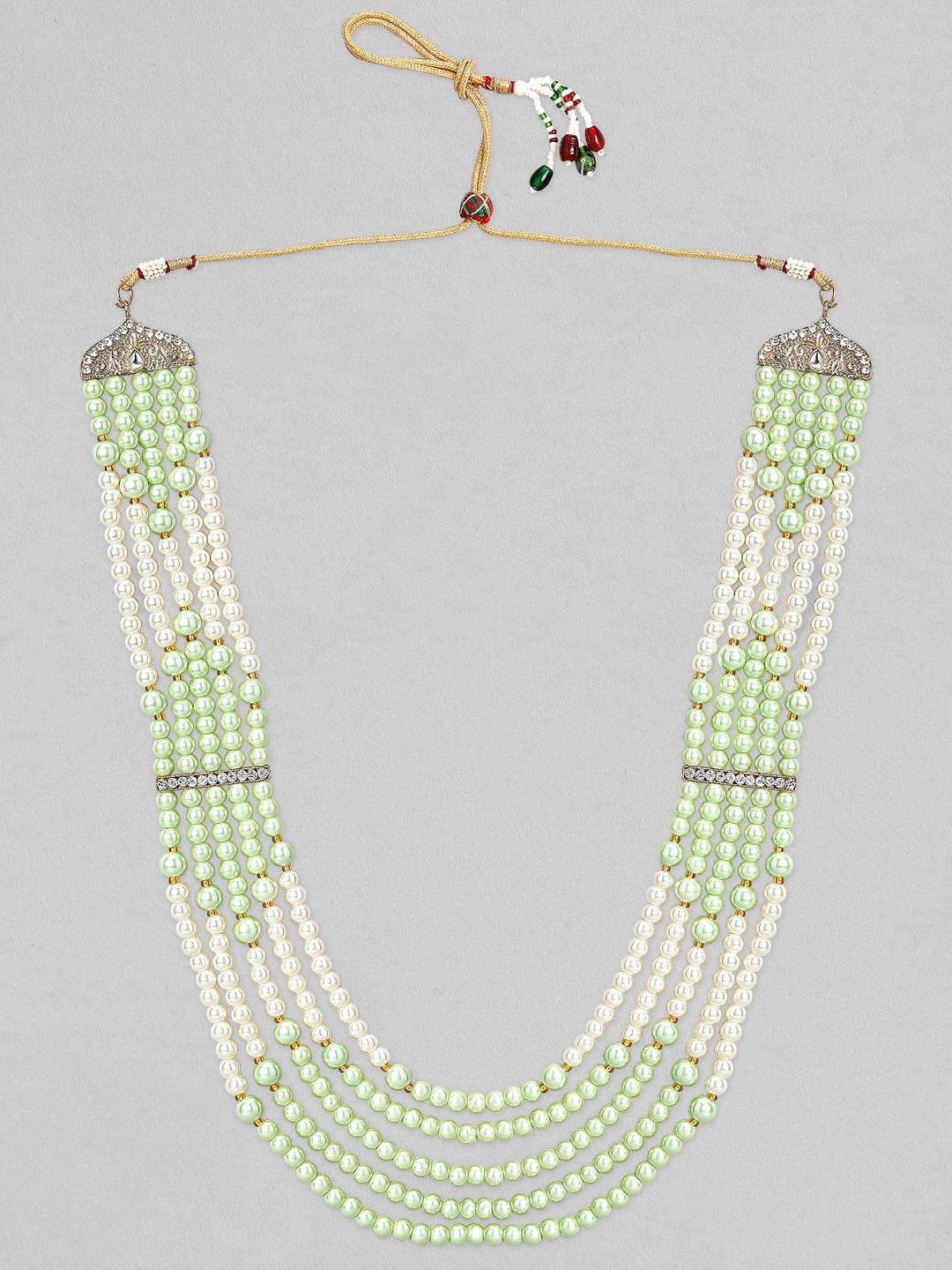 Rubans Mens Green & White Beaded Layered Necklace.