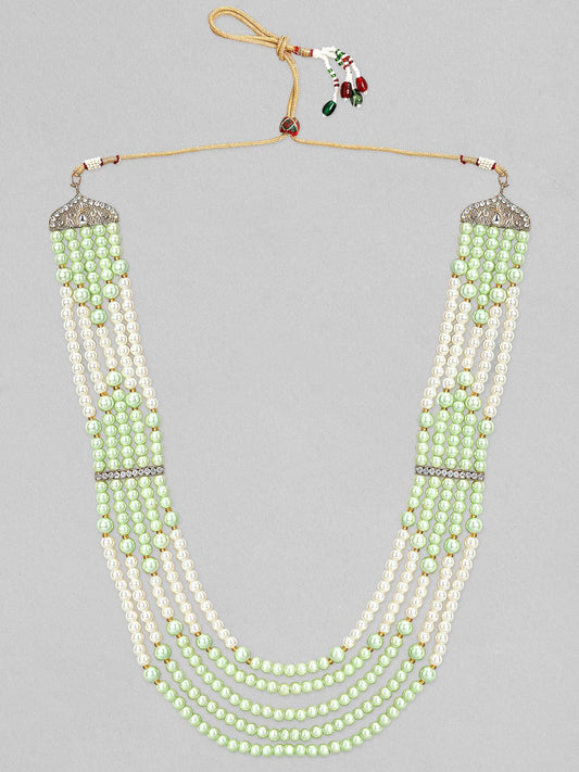 Rubans Mens Green & White Beaded Layered Necklace.