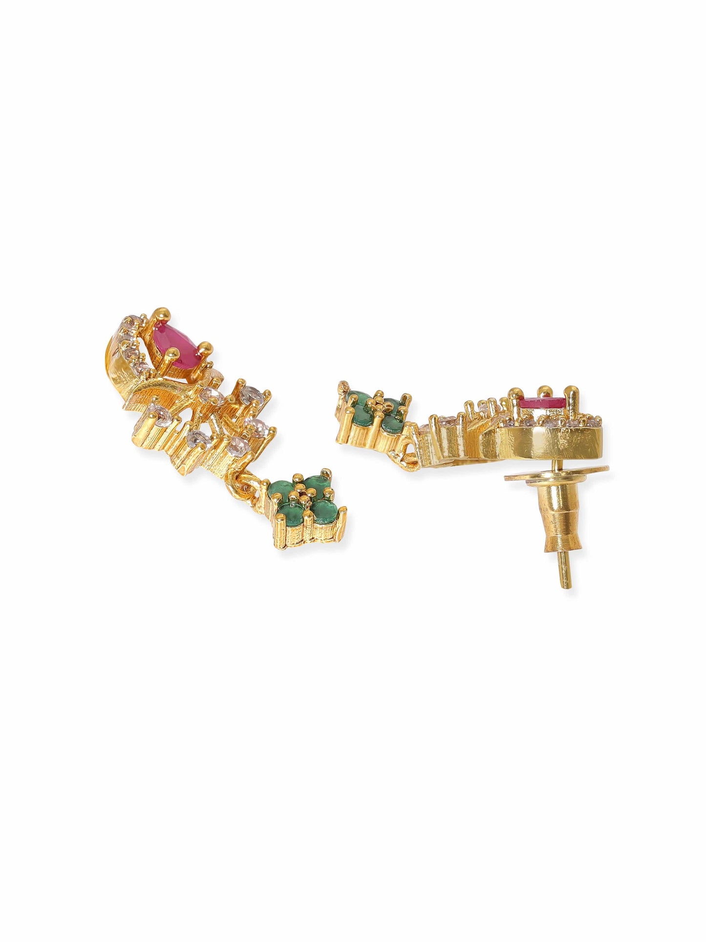 Rubans Opulent Gold-Plated AD & Green Stone Necklace Set