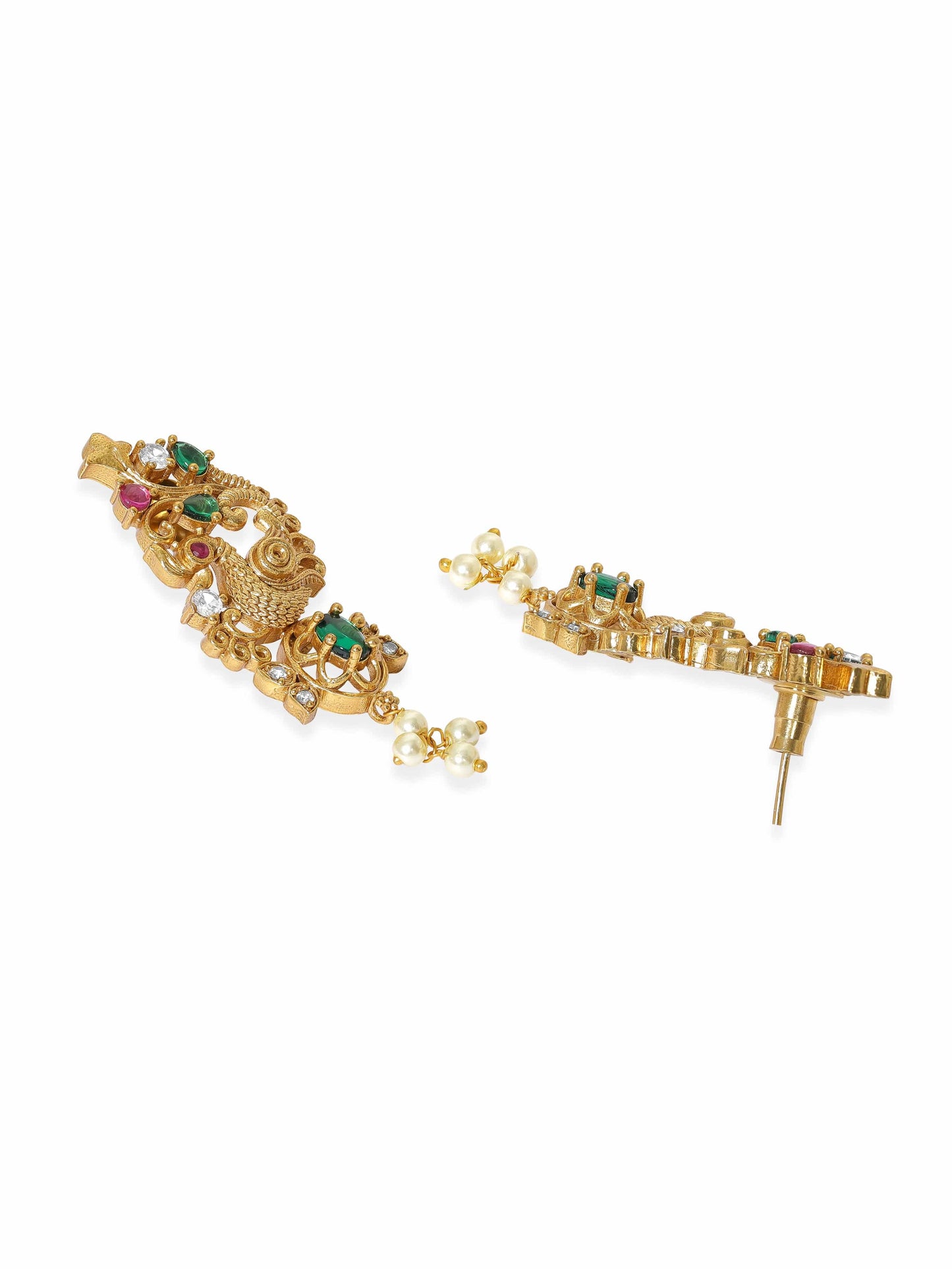 Rubans Opulent Gold Tone Temple Necklace Set with Multicolored Stones