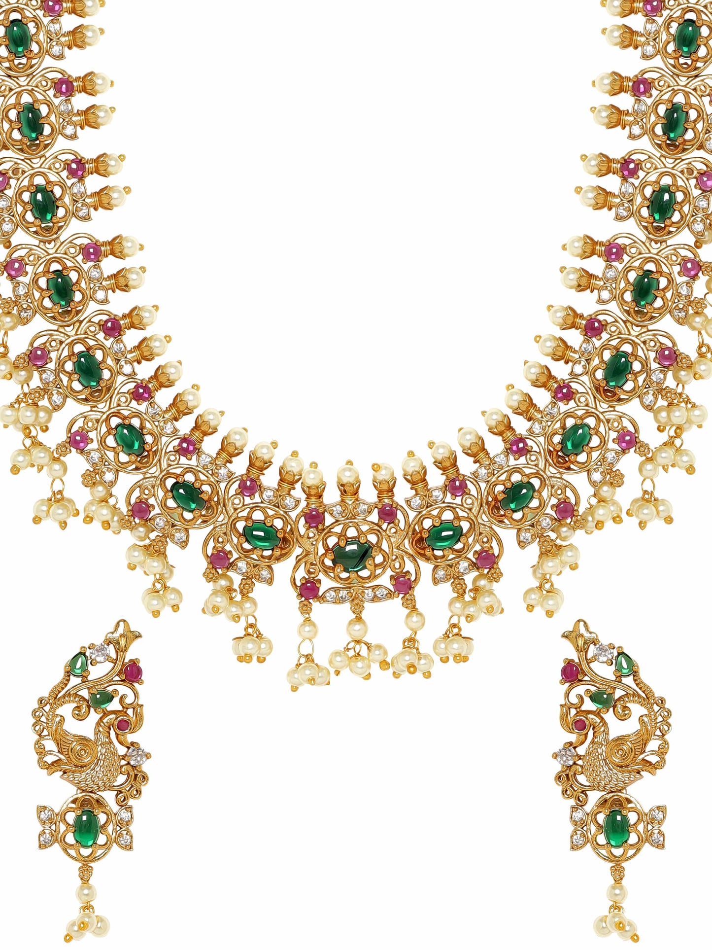Rubans Opulent Gold Tone Temple Necklace Set with Multicolored Stones