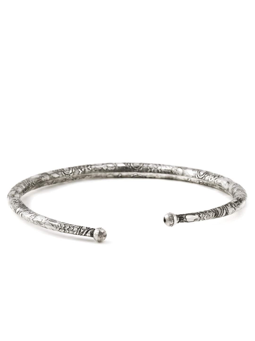Rubans Oxidized Silver Plated Floral and Geometric Design Statement Choker Necklace
