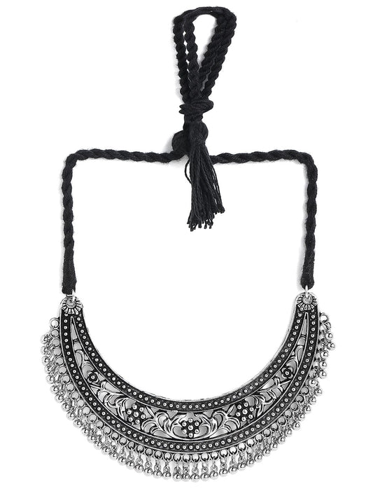 Rubans Oxidised Silver Plated Handcrafted Filligree Necklace