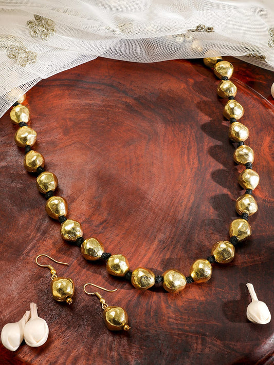 Rubans Oxidized 18K Gold-Plated Beaded Statement Necklace & Earrings Set