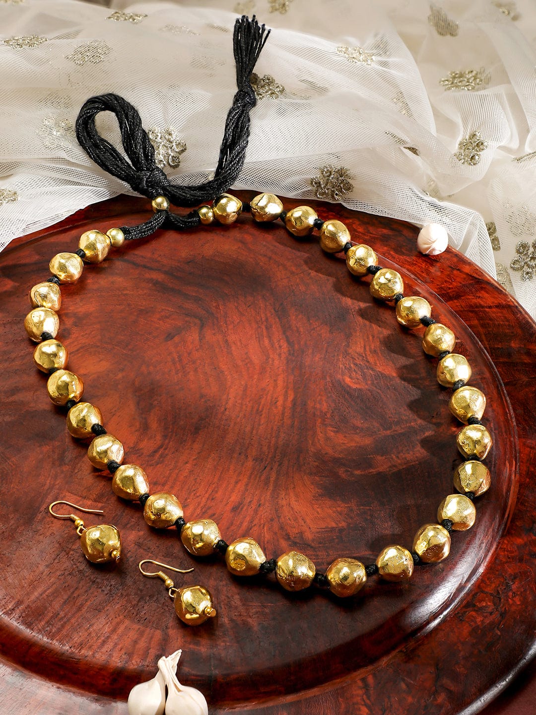 Rubans Oxidized 18K Gold-Plated Beaded Statement Necklace & Earrings Set