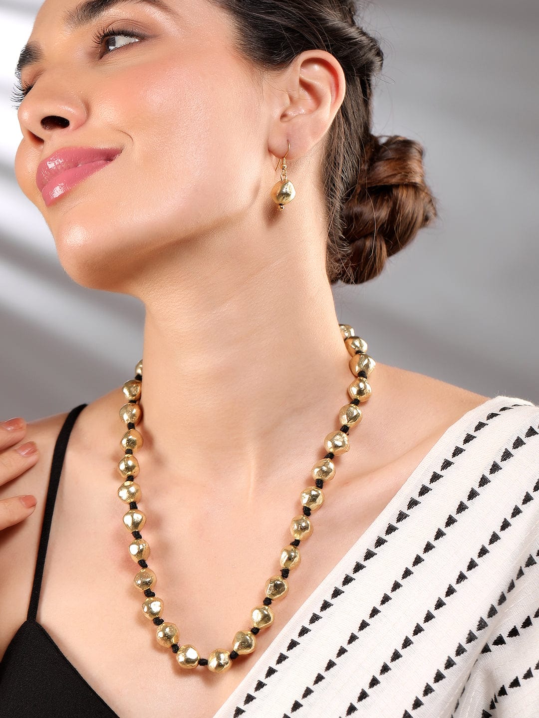 Rubans Oxidized 18K Gold-Plated Beaded Statement Necklace & Earrings Set