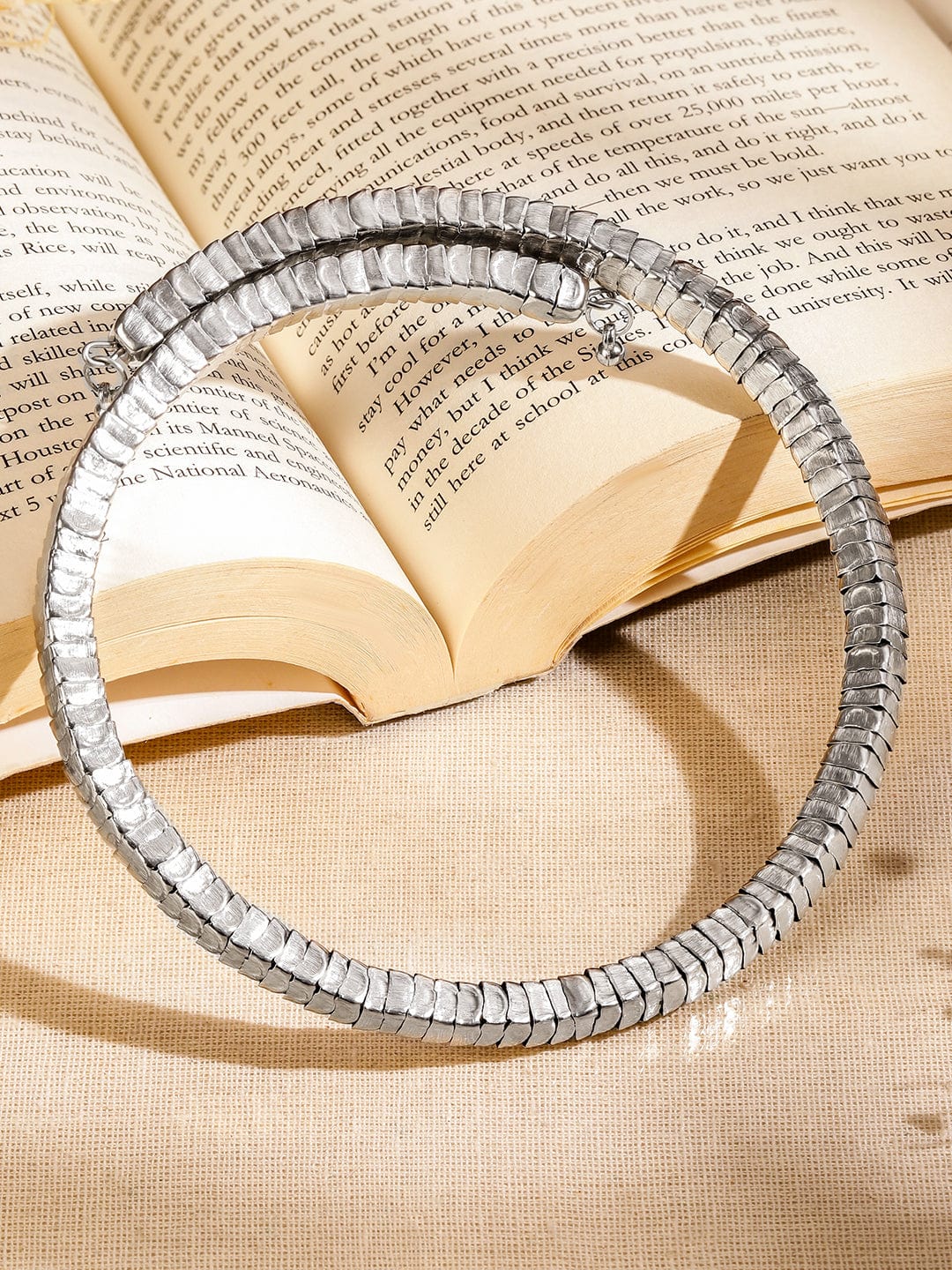 Rubans Silver-Toned Textured Link Statement Choker Necklace for Women